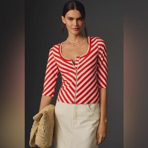 Maeve Front-Zip Scoop-Neck Top